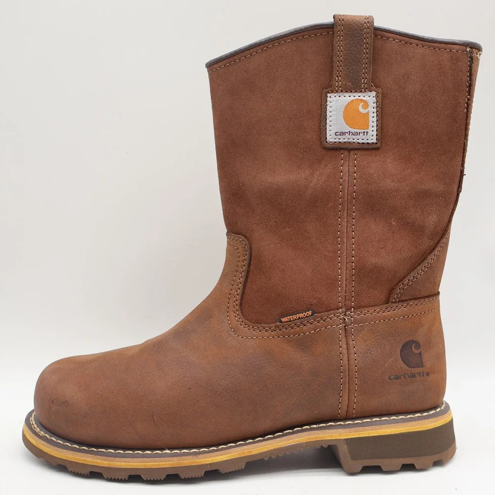 Carhartt Waterproof Pull-On Work Boot Mens 9 Brown Leather Soft Toe CMP1053